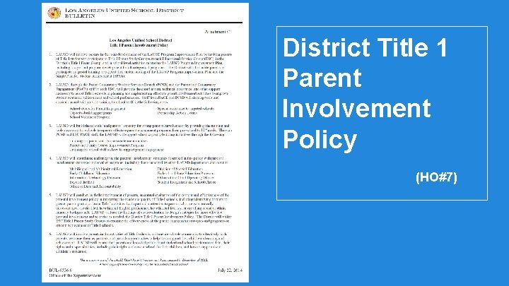 District Title 1 Parent Involvement Policy (HO#7) 