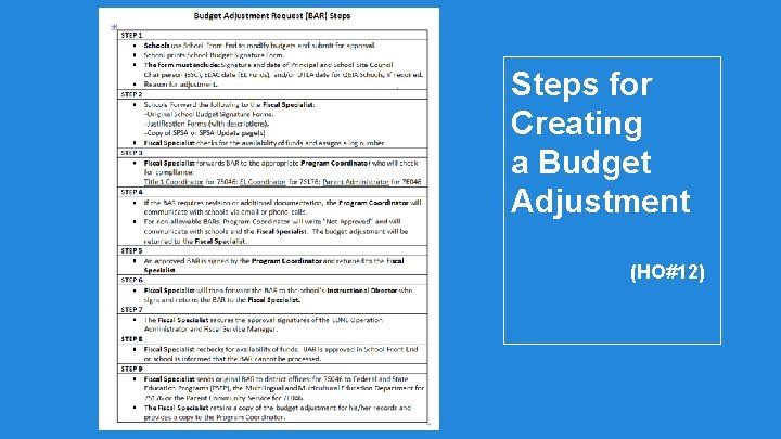 Steps for Creating a Budget Adjustment (HO#12) 