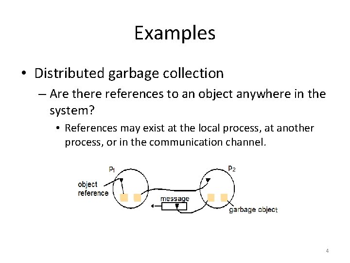 Examples • Distributed garbage collection – Are there references to an object anywhere in