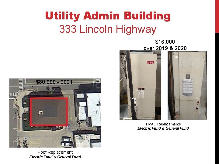 Utility Admin Building 333 Lincoln Highway $16, 000 over 2019 & 2020 $80, 000
