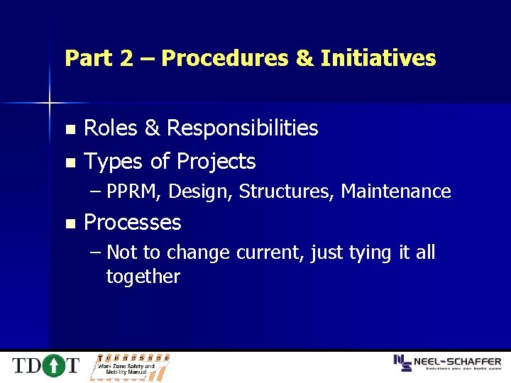 Part 2 – Procedures & Initiatives Roles & Responsibilities n Types of Projects n