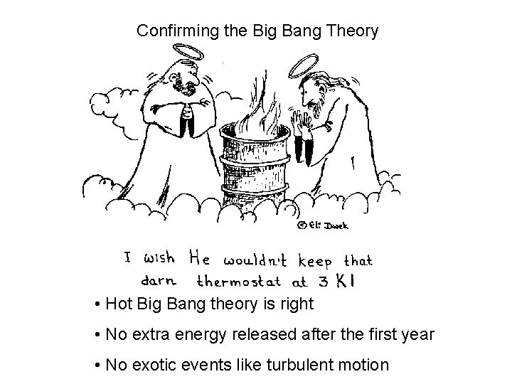 Confirming the Big Bang Theory • Hot Big Bang theory is right • No