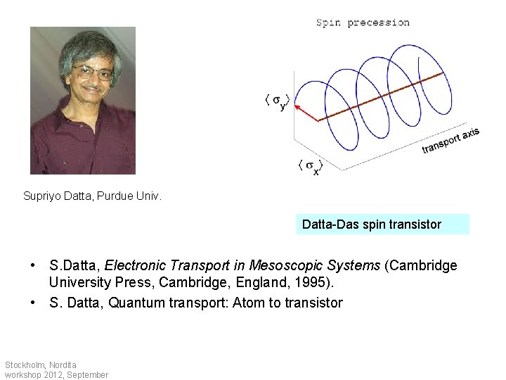 Supriyo Datta, Purdue Univ. Datta-Das spin transistor • S. Datta, Electronic Transport in Mesoscopic