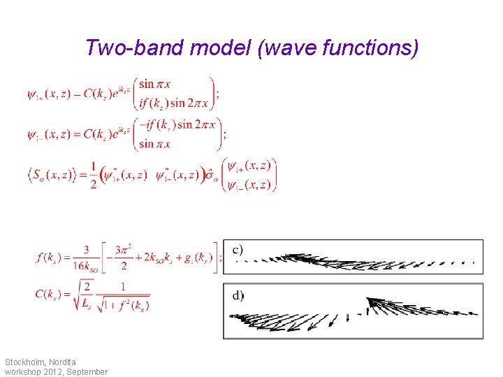 Two-band model (wave functions) Stockholm, Nordita workshop 2012, September 