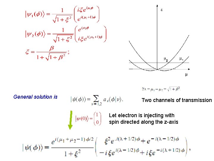 General solution is Two channels of transmission Let electron is injecting with spin directed
