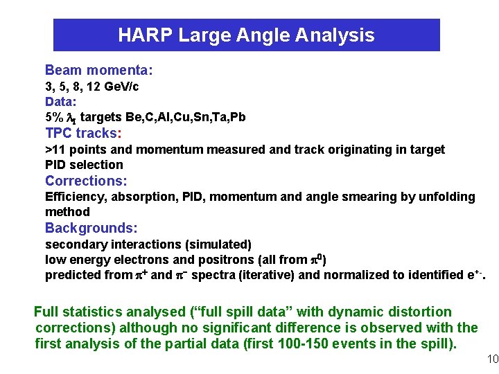 HARP Large Angle Analysis Beam momenta: 3, 5, 8, 12 Ge. V/c Data: 5%