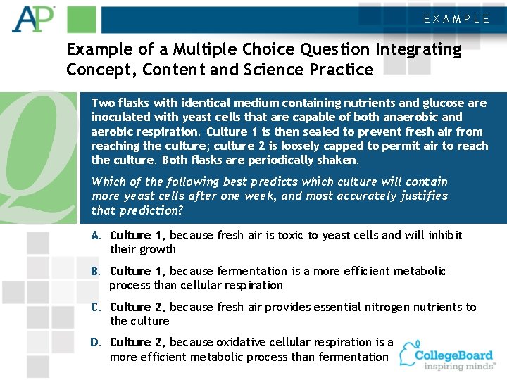 EXAMPLE Example of a Multiple Choice Question Integrating Concept, Content and Science Practice Two