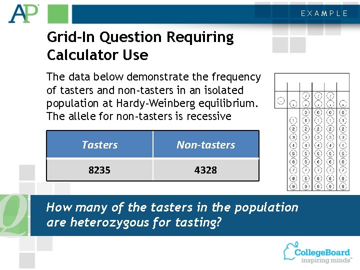 EXAMPLE Grid-In Question Requiring Calculator Use The data below demonstrate the frequency of tasters