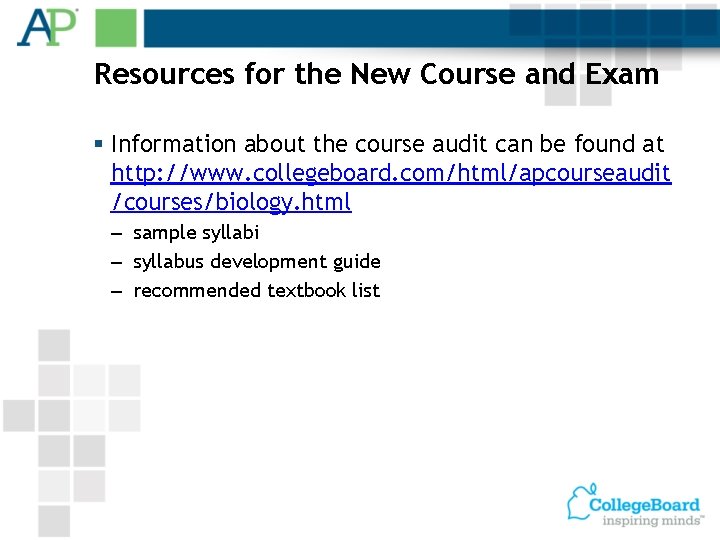 Resources for the New Course and Exam § Information about the course audit can
