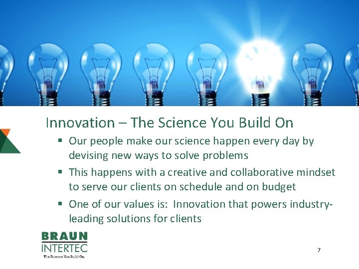 Innovation – The Science You Build On § Our people make our science happen