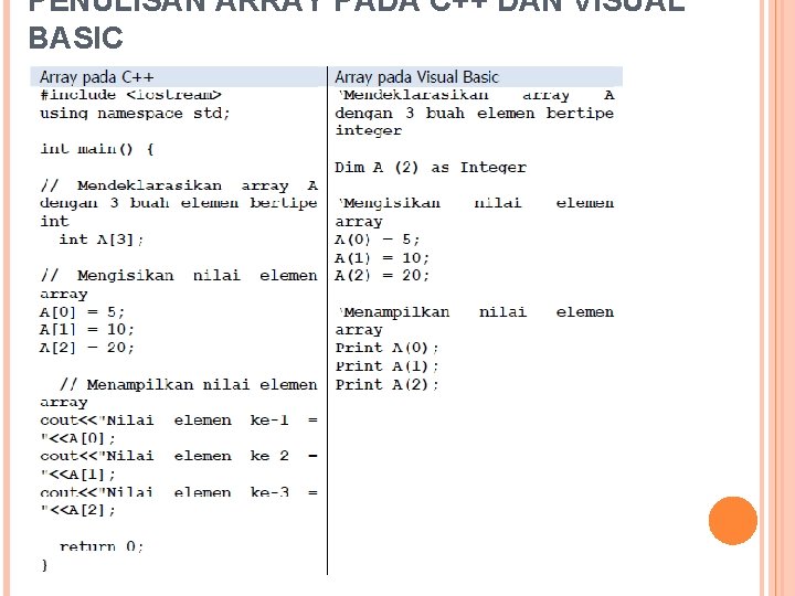 PENULISAN ARRAY PADA C++ DAN VISUAL BASIC 