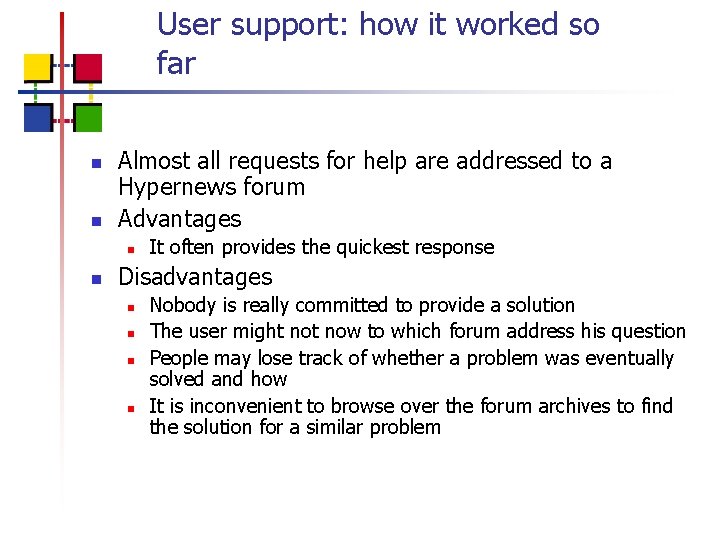 User support: how it worked so far n n Almost all requests for help