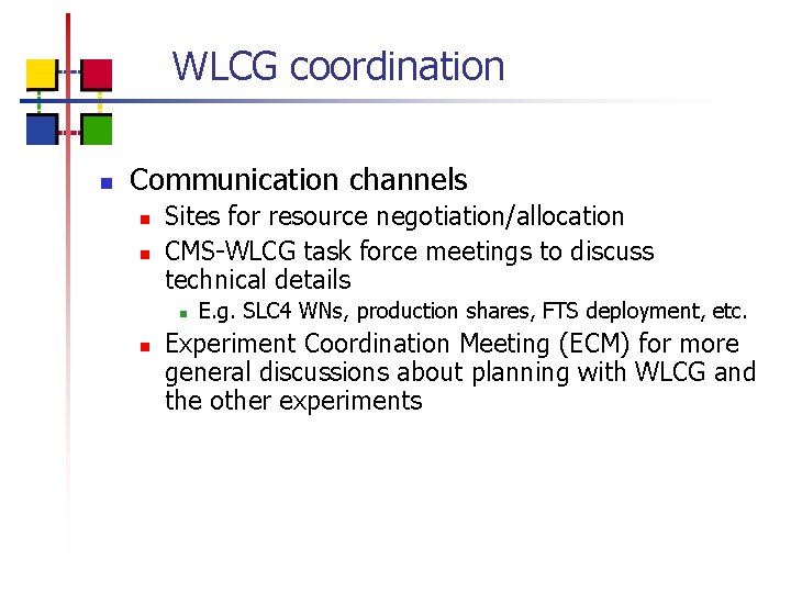 WLCG coordination n Communication channels n n Sites for resource negotiation/allocation CMS-WLCG task force