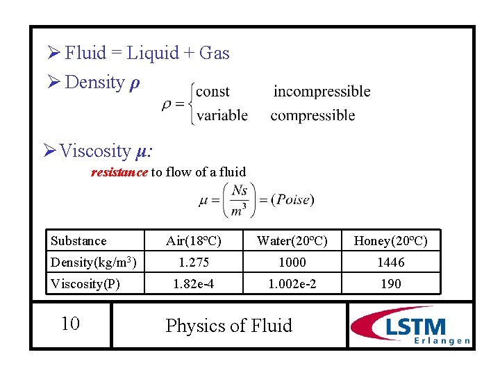 Ø Fluid = Liquid + Gas Ø Density ρ ØViscosity μ: resistance to flow