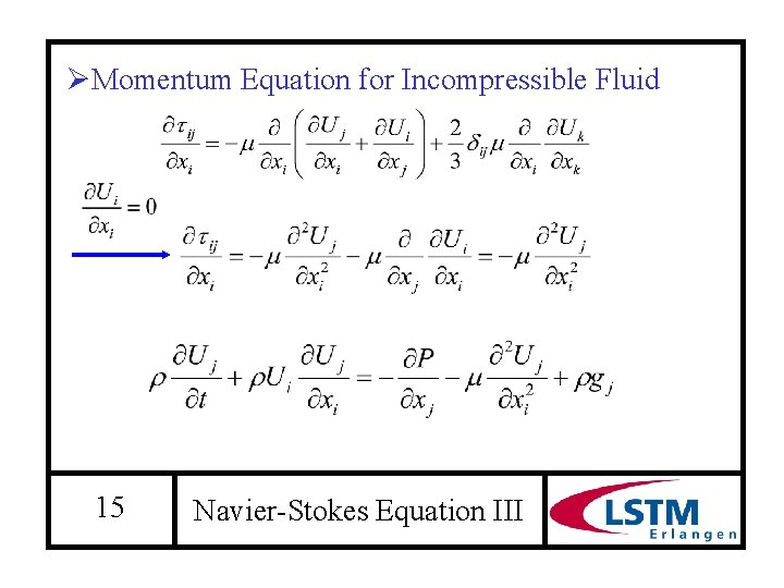 ØMomentum Equation for Incompressible Fluid 15 Navier-Stokes Equation III 