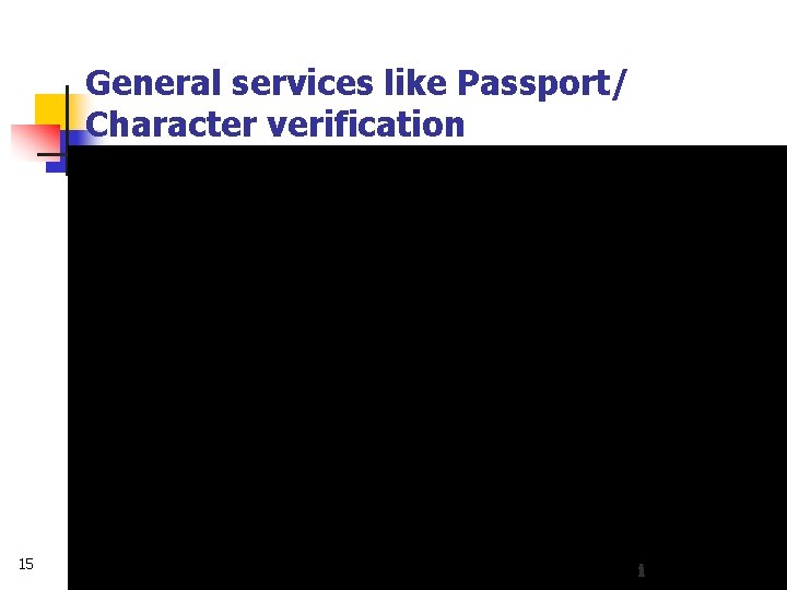 General services like Passport/ Character verification 15 