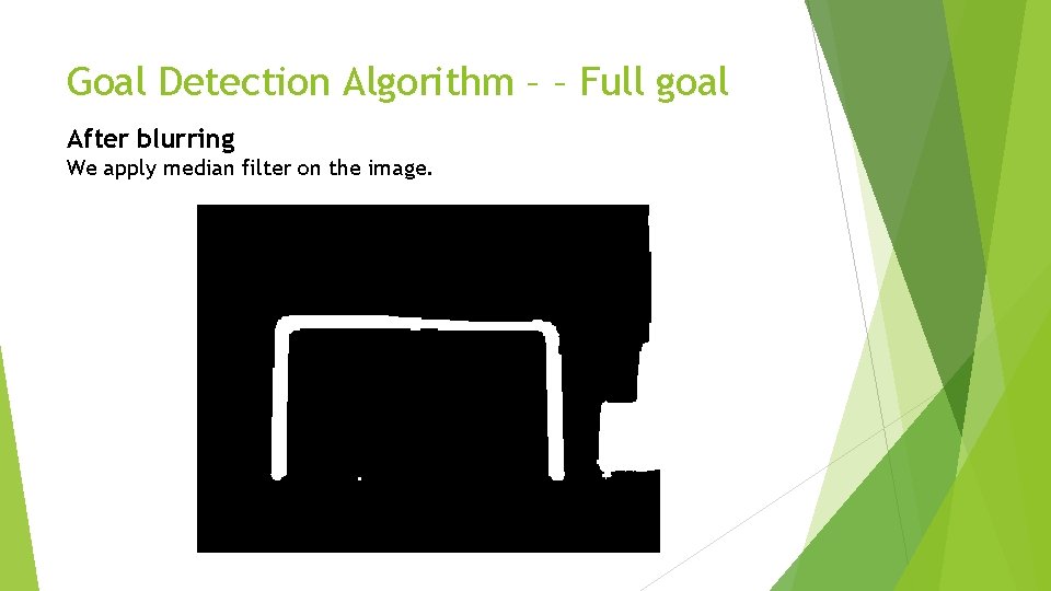 Goal Detection Algorithm – – Full goal After blurring We apply median filter on