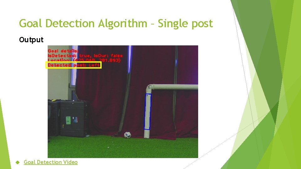 Goal Detection Algorithm – Single post Output Goal Detection Video 