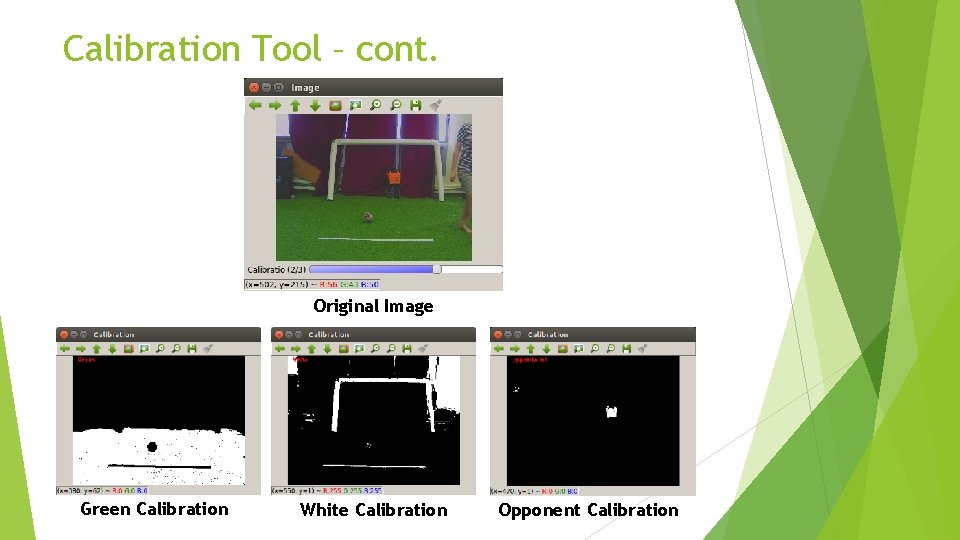Calibration Tool – cont. Original Image Green Calibration White Calibration Opponent Calibration 