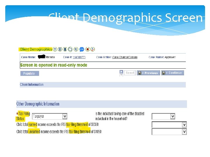 Client Demographics Screen 