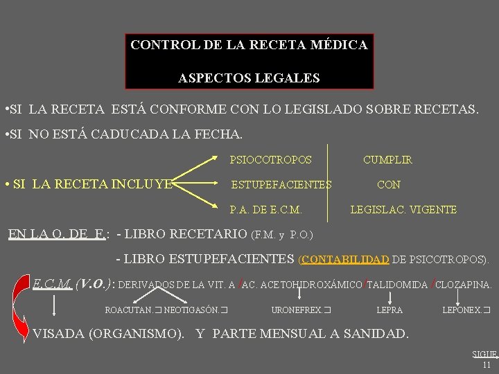 CONTROL DE LA RECETA MÉDICA ASPECTOS LEGALES • SI LA RECETA ESTÁ CONFORME CON