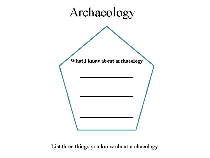 Archaeology What I know about archaeology List three things you know about archaeology. 