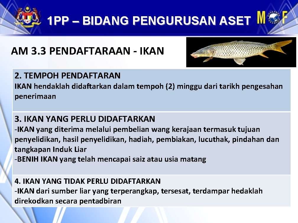 1 PP – BIDANG PENGURUSAN ASET AM 3. 3 PENDAFTARAAN - IKAN 2. TEMPOH