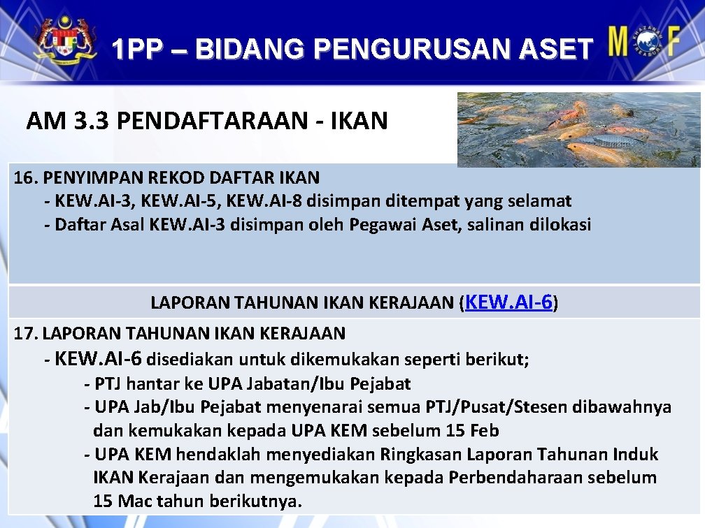 1 PP – BIDANG PENGURUSAN ASET AM 3. 3 PENDAFTARAAN - IKAN 16. PENYIMPAN