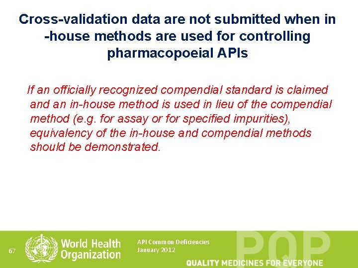 Cross-validation data are not submitted when in -house methods are used for controlling pharmacopoeial