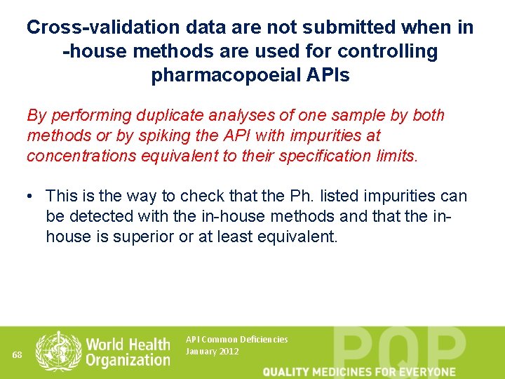Cross-validation data are not submitted when in -house methods are used for controlling pharmacopoeial