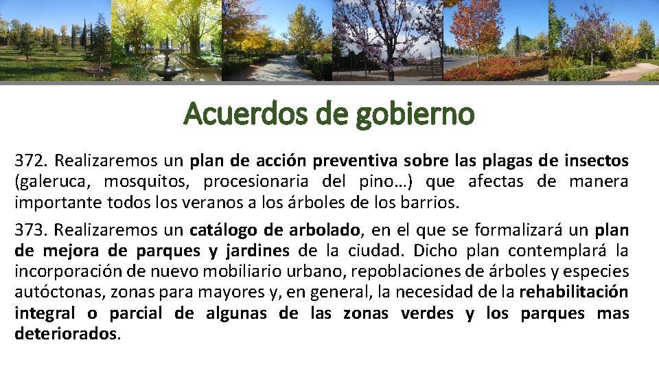 Acuerdos de gobierno 372. Realizaremos un plan de acción preventiva sobre las plagas de