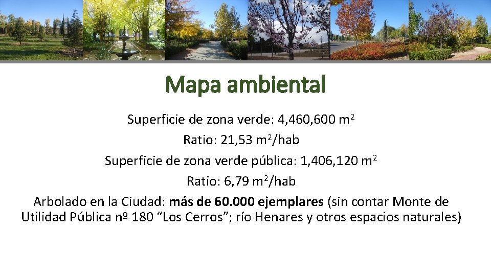 Mapa ambiental Superficie de zona verde: 4, 460, 600 m 2 Ratio: 21, 53