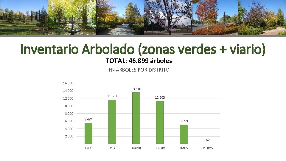 Inventario Arbolado (zonas verdes + viario) TOTAL: 46. 899 árboles Nº ÁRBOLES POR DISTRITO