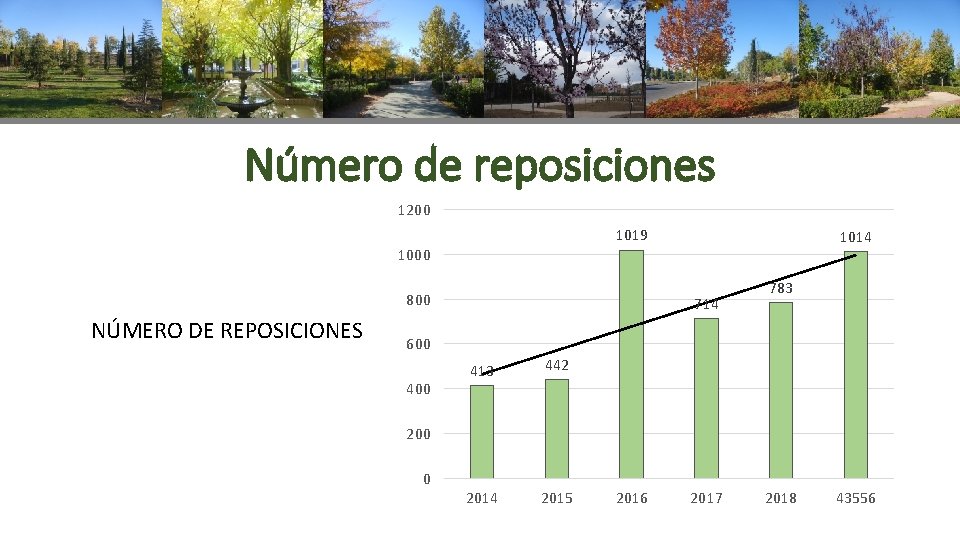 Número de reposiciones 1200 1019 1000 800 NÚMERO DE REPOSICIONES 1014 783 600 413