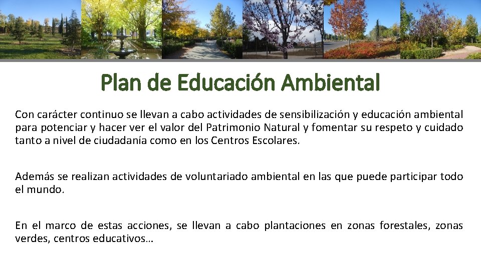 Plan de Educación Ambiental Con carácter continuo se llevan a cabo actividades de sensibilización