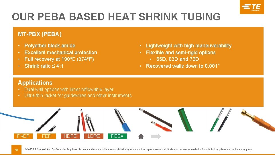 OUR PEBA BASED HEAT SHRINK TUBING MT-PBX (PEBA) • • • Lightweight with high