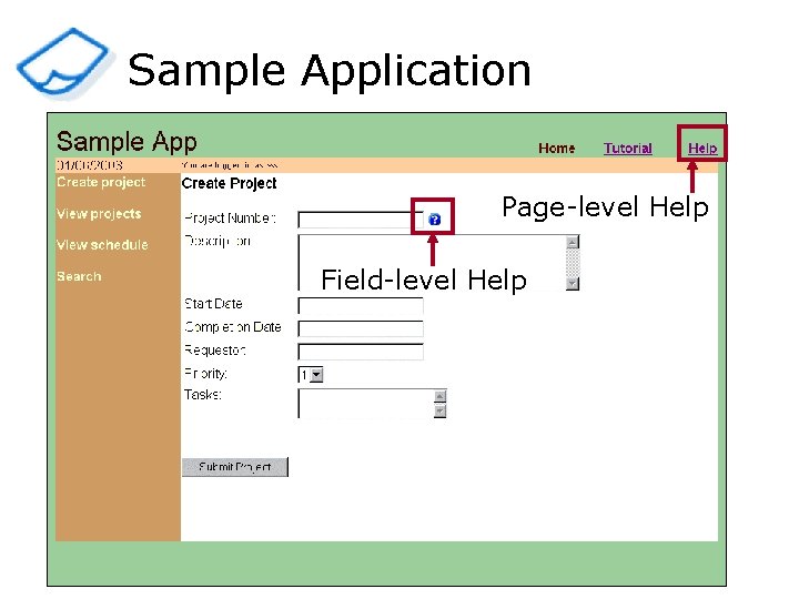 Sample Application Page-level Help Field-level Help 