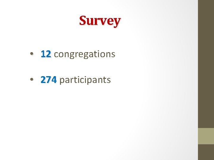 Survey • 12 congregations • 274 participants 