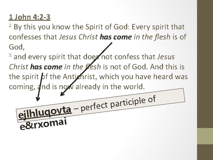 1 John 4: 2 -3 2 By this you know the Spirit of God: