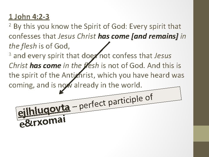 1 John 4: 2 -3 2 By this you know the Spirit of God: