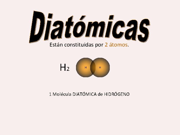 Están constituidas por 2 átomos H 2 H H 1 Molécula DIATÓMICA de HIDRÓGENO