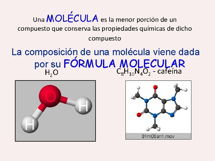 Una MOLÉCULA es la menor porción de un compuesto que conserva las propiedades químicas