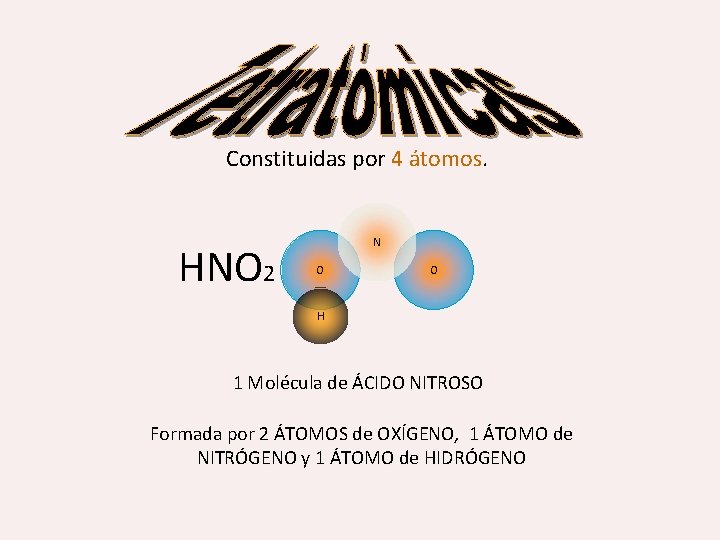 Constituidas por 4 átomos HNO 2 N O O H 1 Molécula de ÁCIDO