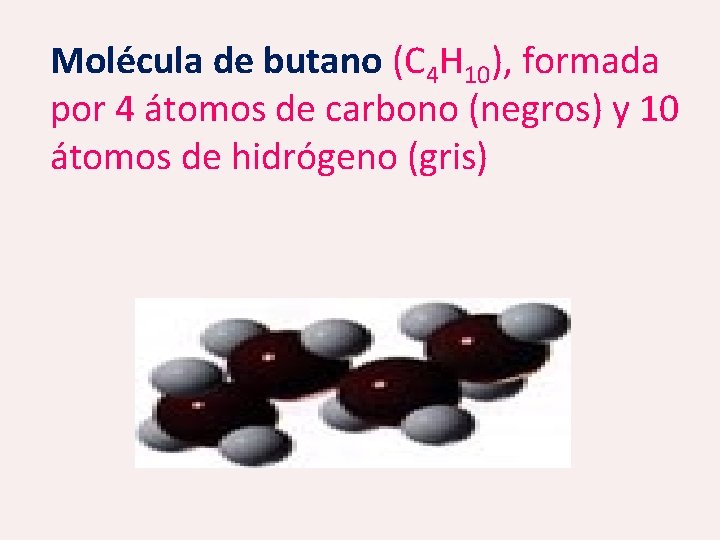 Molécula de butano (C 4 H 10), formada por 4 átomos de carbono (negros)