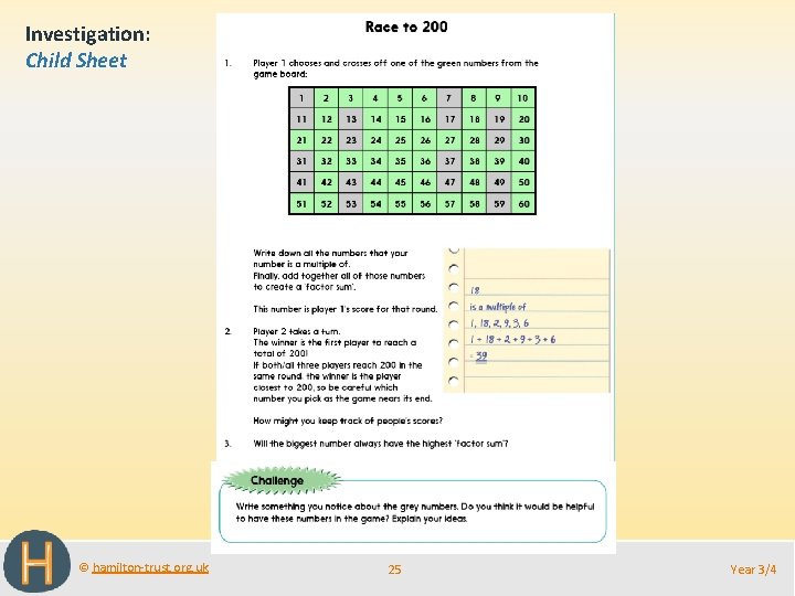 Investigation: Child Sheet © hamilton-trust. org. uk 25 Year 3/4 