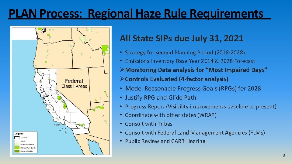 PLAN Process: Regional Haze Rule Requirements All State SIPs due July 31, 2021 •