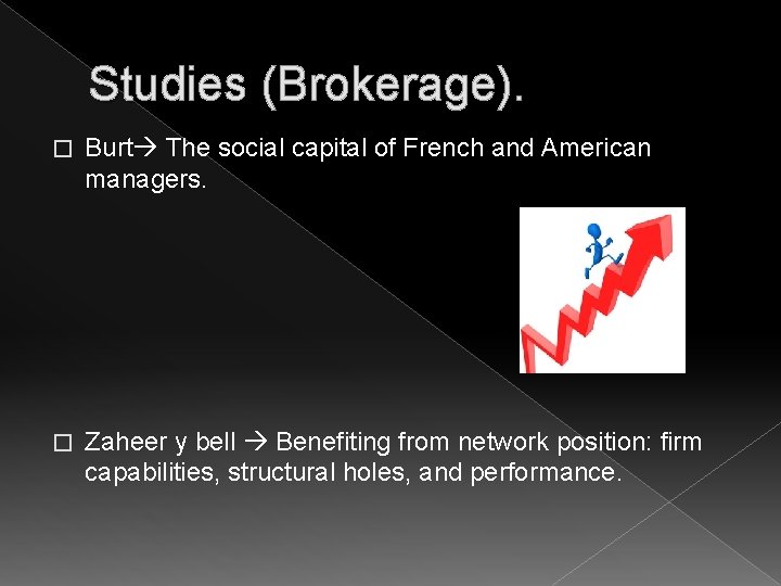 Studies (Brokerage). � Burt The social capital of French and American managers. � Zaheer