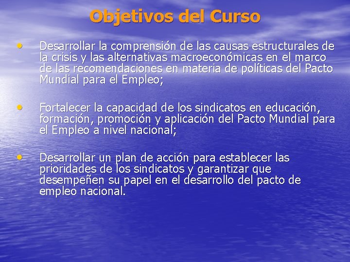 Objetivos del Curso • Desarrollar la comprensión de las causas estructurales de la crisis