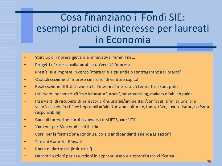 Cosa finanziano i Fondi SIE: esempi pratici di interesse per laureati in Economia •