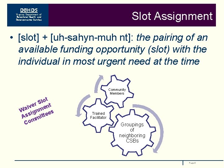 DBHDS Slot Assignment Virginia Department of Behavioral Health and Developmental Services • [slot] +